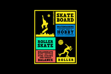 Skateboard and roller skate,urban design silhouette style
