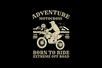 Adventure motocross, design silhouette retro style