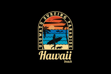 .Hawaii beach, design silhouette retro style.