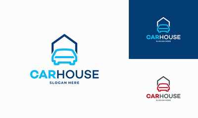Simple Car House Garage logo designs concept vector, Outline House Moving Truck Logo Template Design Vector, Emblem, Design Concept