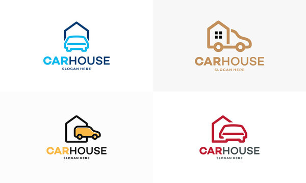 Set of Simple Car House Garage logo designs concept vector, Outline House Moving Truck Logo Template Design Vector, Emblem, Design Concept