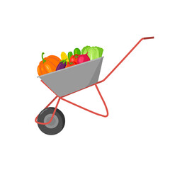 Trolley with vegetables on a white background. Vector illustration.
