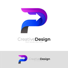 Symbol P logo and arrow design combination, business icon
