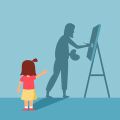 Girl children dream of future career concept vector illustration. Dream job.