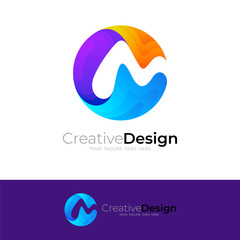 C and M logo design combination, circle icons, 3d style - obrazy, fototapety, plakaty