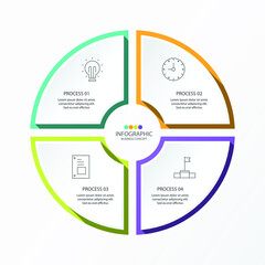 Basic circle infographic template with 4 steps, process or options, process chart, Used for process diagram, presentations, workflow layout, flow chart, infograph. Vector eps10 illustration.