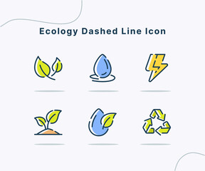 ecology dash line icon collection package white isolated background with modern flat cartoon style