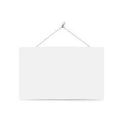 Blank paper sheet hanging on wall nail, realistic vector illustration isolated.
