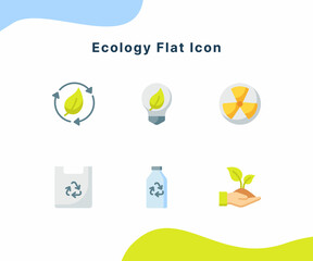 ecology flat icon collection package white isolated background with modern flat cartoon style