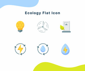 ecology flat icon collection package white isolated background with modern flat cartoon style
