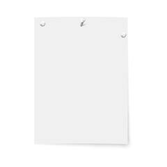 Rectangular blank white sheet on wall attached with several metal nails
