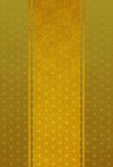 金色で塗り分けられた市松と麻葉模様の和柄背景（ハガキ比率）