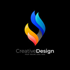 Abstract fire logo design modern, 3d style