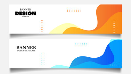 banner background set with blue and orange fluid shape