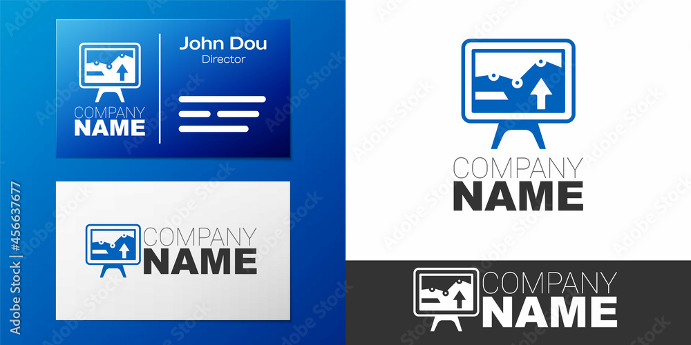 Poster logotype computer monitor with graph chart icon isolated on white background. report text file icon.
