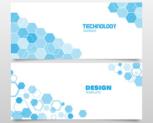 technology banner design template set with blue