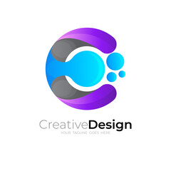 Letter C logo and babble design combination, blue color
