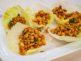 Close up shot of Minced Shrimp With Lettuce