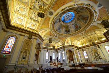 Fototapeta na wymiar Interior of San Jose Cathedral. Basilica of St. Joseph was built in 1885 at 80 S Market Street in downtown San Jose, California CA, USA.