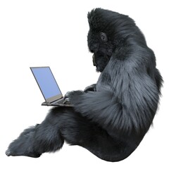 Gorilla with laptop concept 3d illustration isolated on white