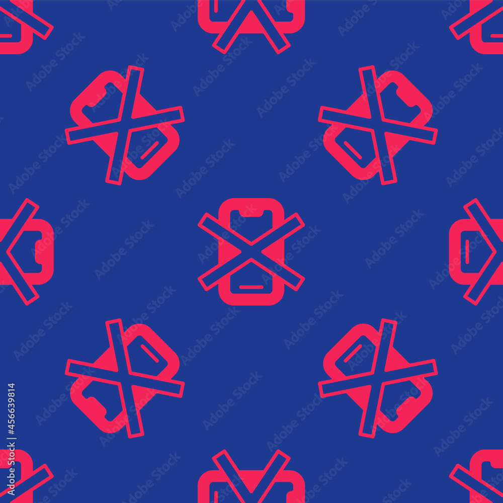 Poster red no cell phone icon isolated seamless pattern on blue background. no talking and calling sign. ce