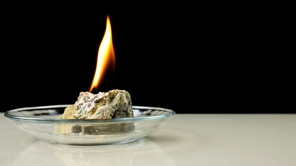 Calcium carbide or CaC2 reacts on contact with water and produces flammable acetylene gas. A fire...