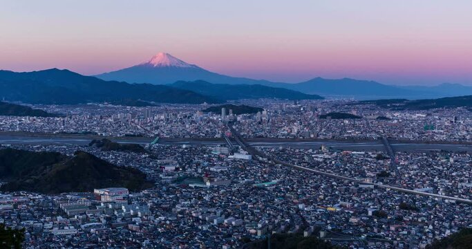 静岡市朝鮮岩から富士山と静岡市街の夕景から夜景Timelapse