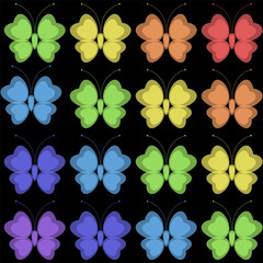 collection of colorful butterflies on black background vector