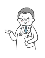 Fototapeta premium カルテを持って案内するメガネをかけた男性医師