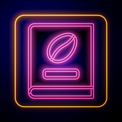 Glowing neon Coffee book icon isolated on black background. Vector