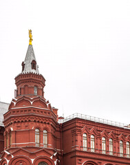 Fototapeta premium Fragment of the facade of an old building of the 19th century. State historical museum on the Red Square in Moscow, Russia