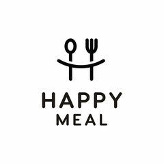 Initial Letter H Happy with Spoon Fork and Smile Smiley for Food Menu Dish Cuisine Restaurant logo design