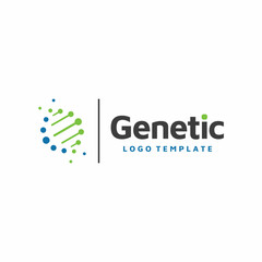 Simple Modern DNA genetic helix chains symbol with spiral dots for biology science  logo design