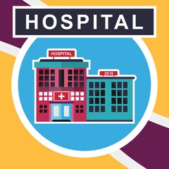 Hospital Simple vector button. Illustration symbol. Color flat icon hospital building design vector.