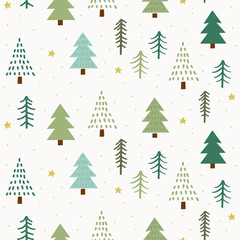 Vector seamless pattern with hand drawn Christmas trees