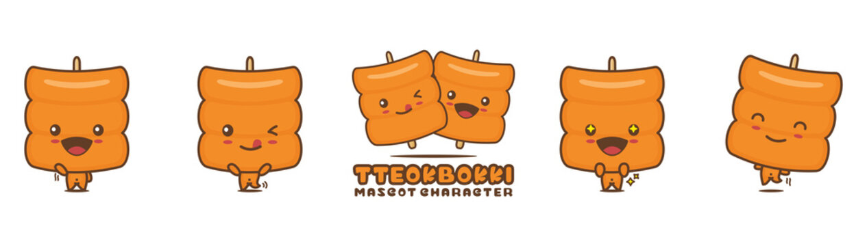 cute tteokbokki mascot, korean food cartoon illustration