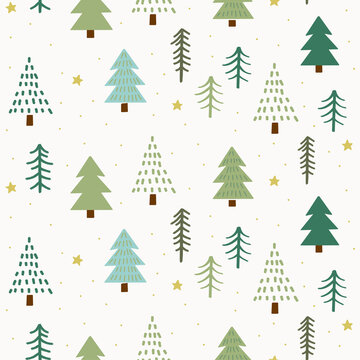 Vector seamless pattern with hand drawn Christmas trees