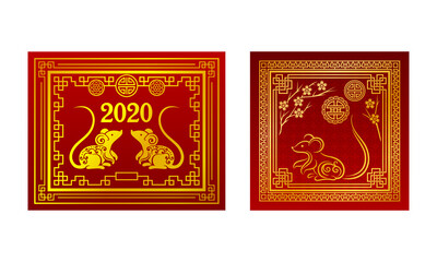 Chinese New Year Symbol Design with Rat Zodiac Sign Vector Set