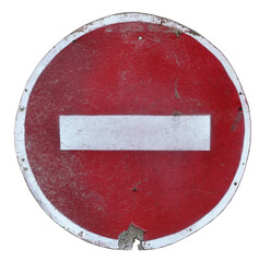 Old red stop road sign isolated