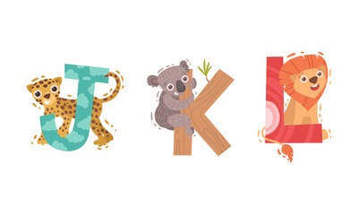 Animal Alphabet Capital Letter with Jaguar and Koala Vector Set