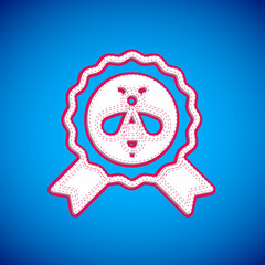 White Best bee icon isolated on blue background. Sweet natural food. Honeybee or apis with wings symbol. Flying insect. Vector
