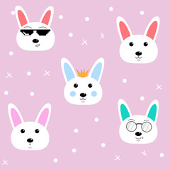 Seamless pattern with cute bunny on background. Light pink background.
vector illustration