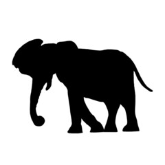 Silhouette of a black elephant, an African animal isolated on a white background.Vector doodle illustration.