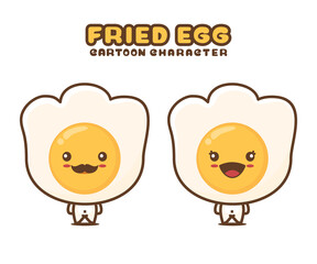 cute fried egg mascot, food cartoon illustration