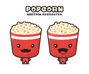 cute popcorn mascot, food cartoon illustration