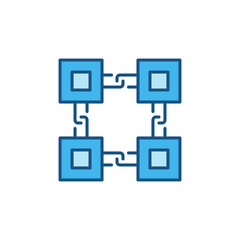 Blocks connected with Chain blue icon - blockchain sign