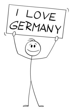 Person Holding I love Germany Sign , Vector Cartoon Stick Figure Illustration