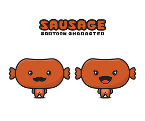 cute sausage mascot, food cartoon illustration