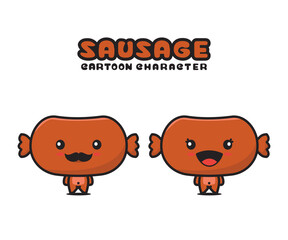 cute sausage mascot, food cartoon illustration
