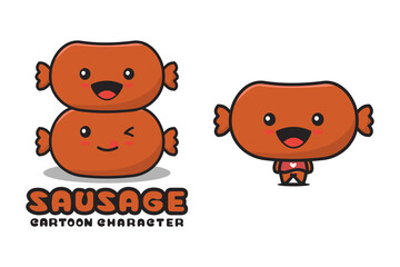 Obraz na płótnie Canvas cute sausage mascot, food cartoon illustration